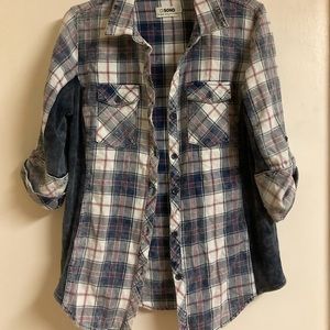 Large denim/pink plaid shirt